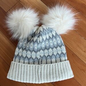 Baby Gap Toddler Girl Double Pom White Fair Isle Beanie Size Small